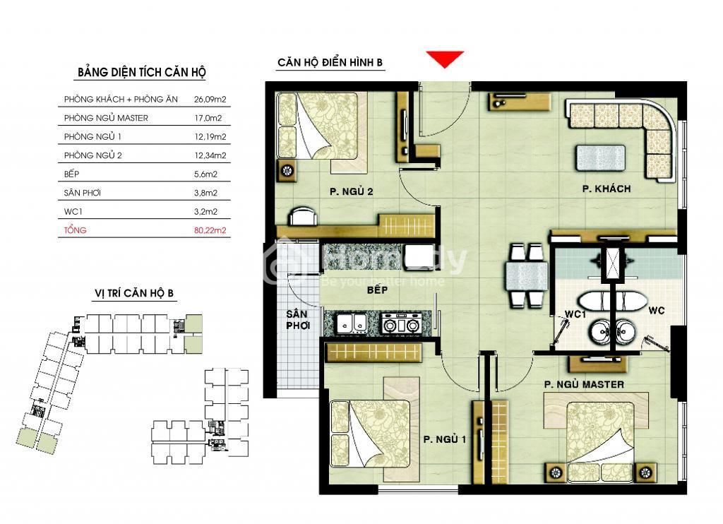 Mặt bằng chi tiết căn hộ điển hình tại The CBD Premium Home.