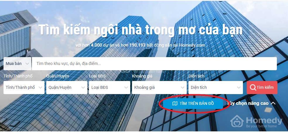 Với mục tiêu giúp người dùng có thể tìm kiếm bất động sản một cách dễ dàng và tiện lợi hơn, Homedy đã cho ra mắt tính năng xem bản đồ để định vị bất động sản theo khu vực.