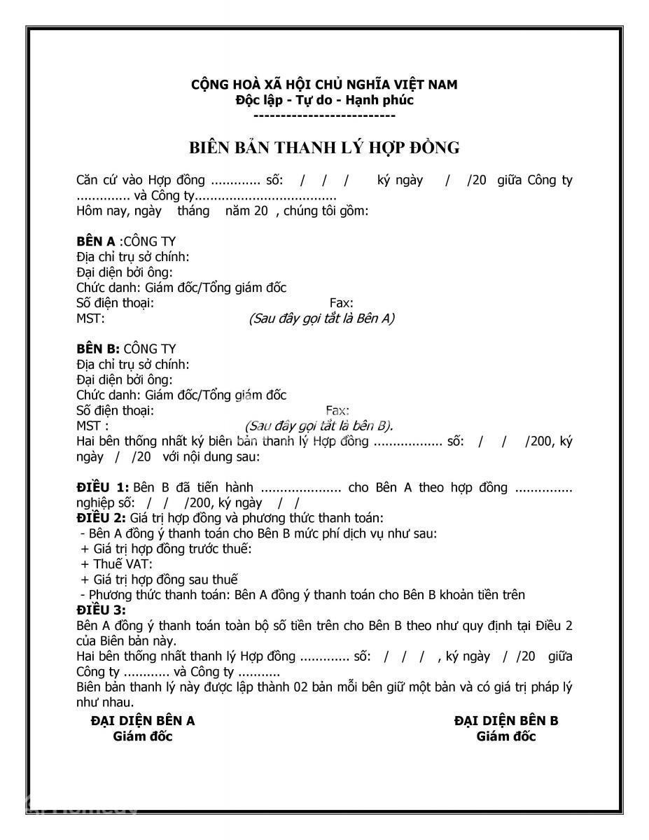 Mẫu thanh lý hợp đồng xây dựng