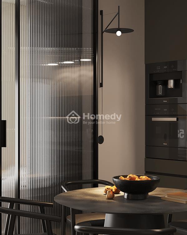 Đèn gắn tường thay đổi độ dài linh hoạt giúp khu vực bàn ăn thêm huyền ảo