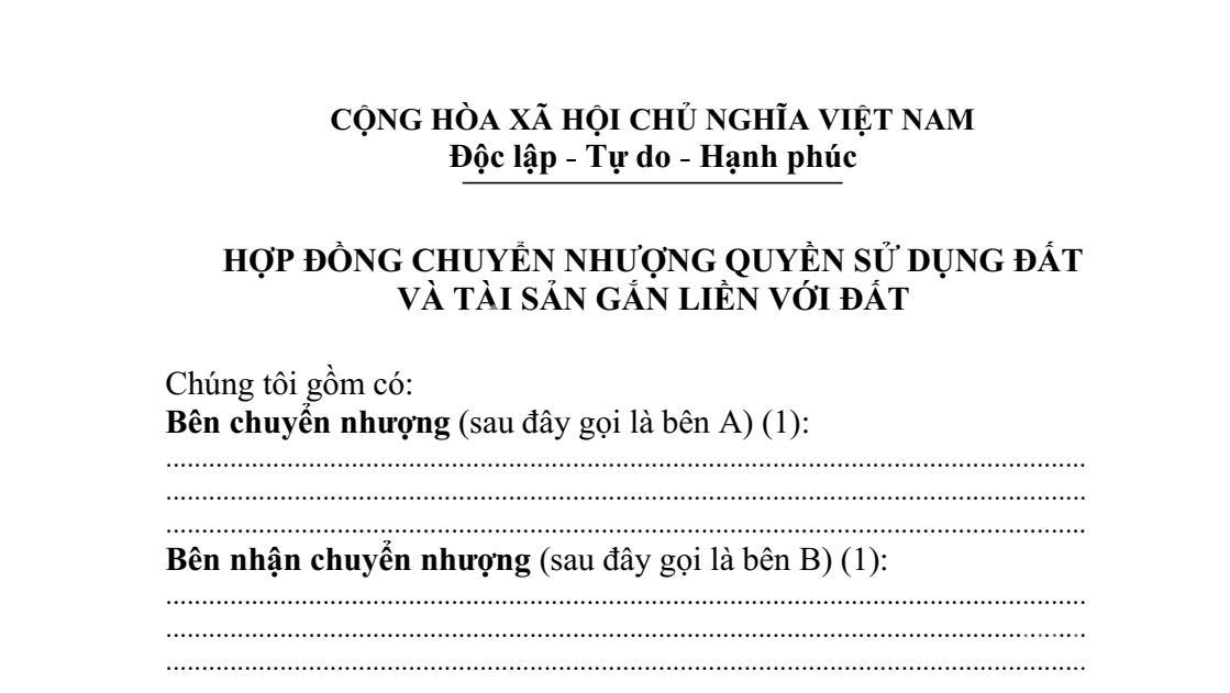 Nội dung hợp đồng chuyển nhượng quyền sử dụng đất