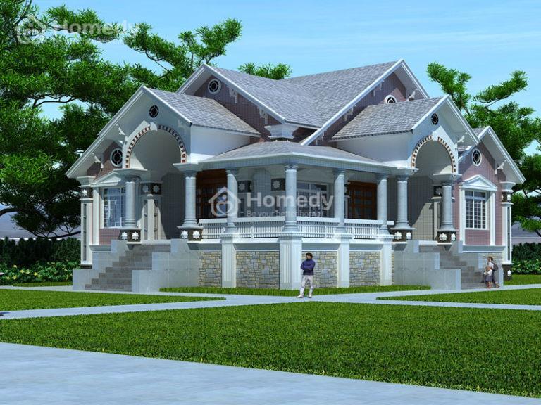 Mẫu thiết kế biệt thự mini 1 tầng mái Thái đẹp