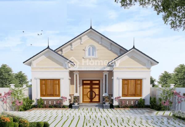 Nhà cấp 4 mái thái với sân vườn rộng
