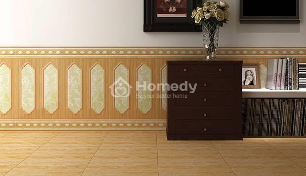 Phòng khách thêm sang trọng với gạch ốp tường giả gỗ