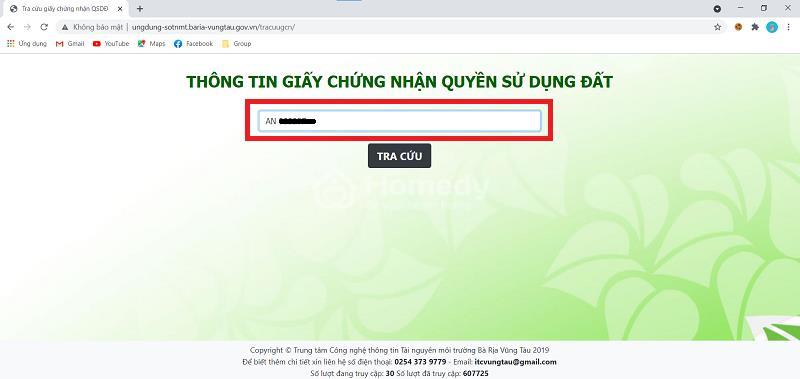 Truy cập vào trang tra cứu thông tin nhà đất khu vực Bà Rịa - Vũng Tàu