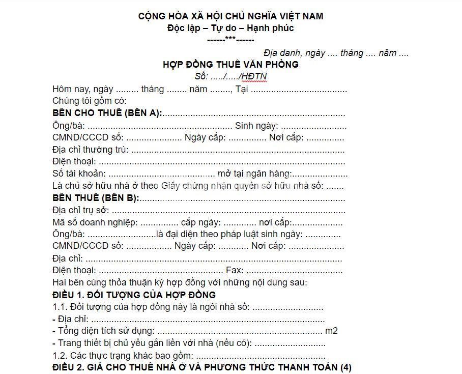 Mẫu hợp đồng thuê nhà kinh doanh chuẩn, mới nhất 2021