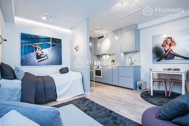 Phòng ngủ nằm cùng trên 1 mặt sàn với các không gian khác