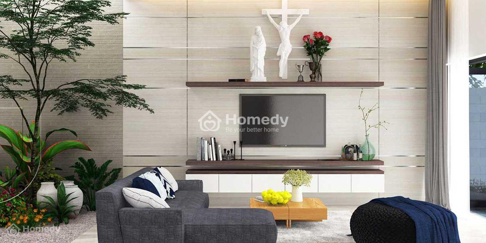 Phối màu gạch ốp tường lạ mắt cho phòng khách