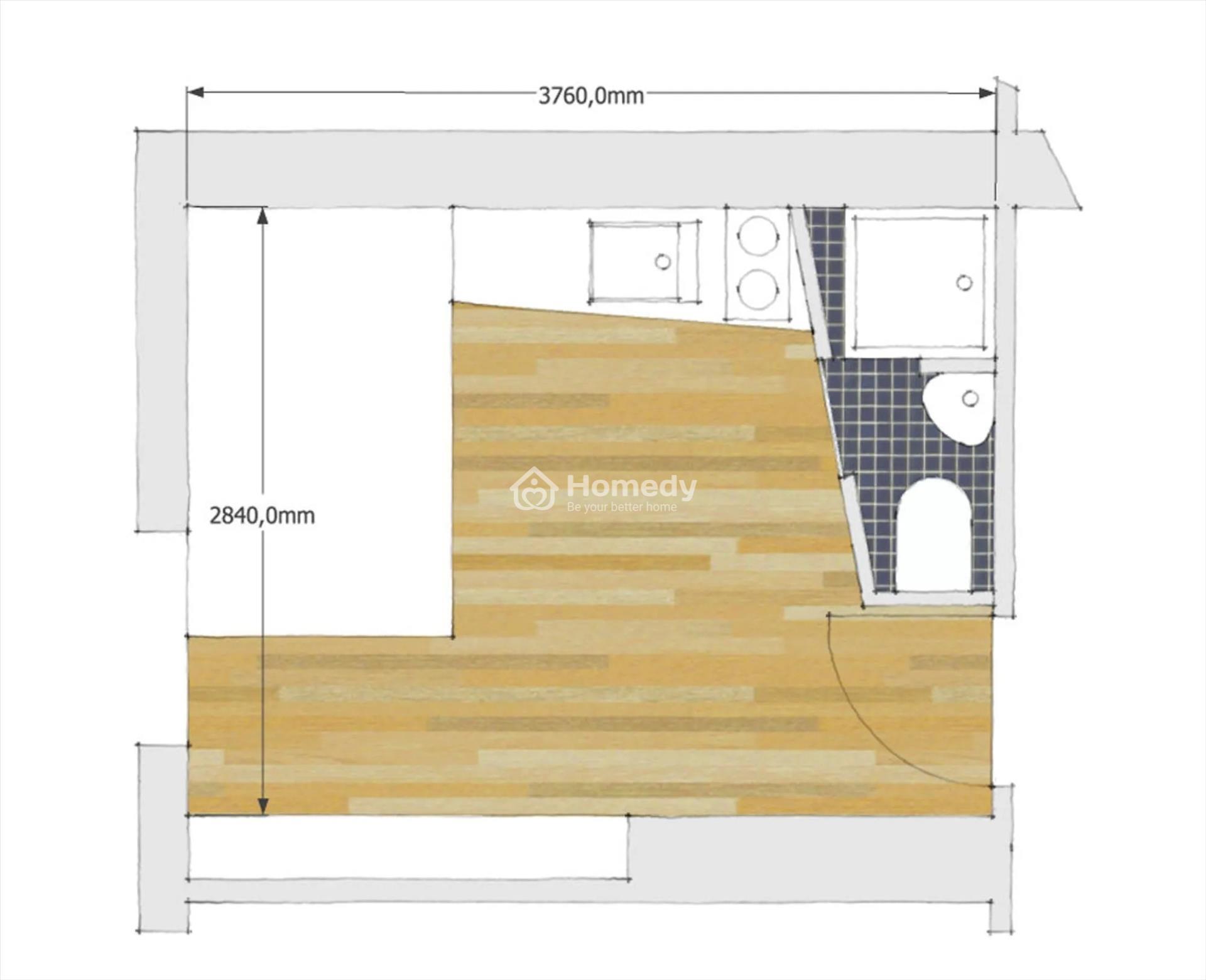 Bố trí căn hộ studio 9m2