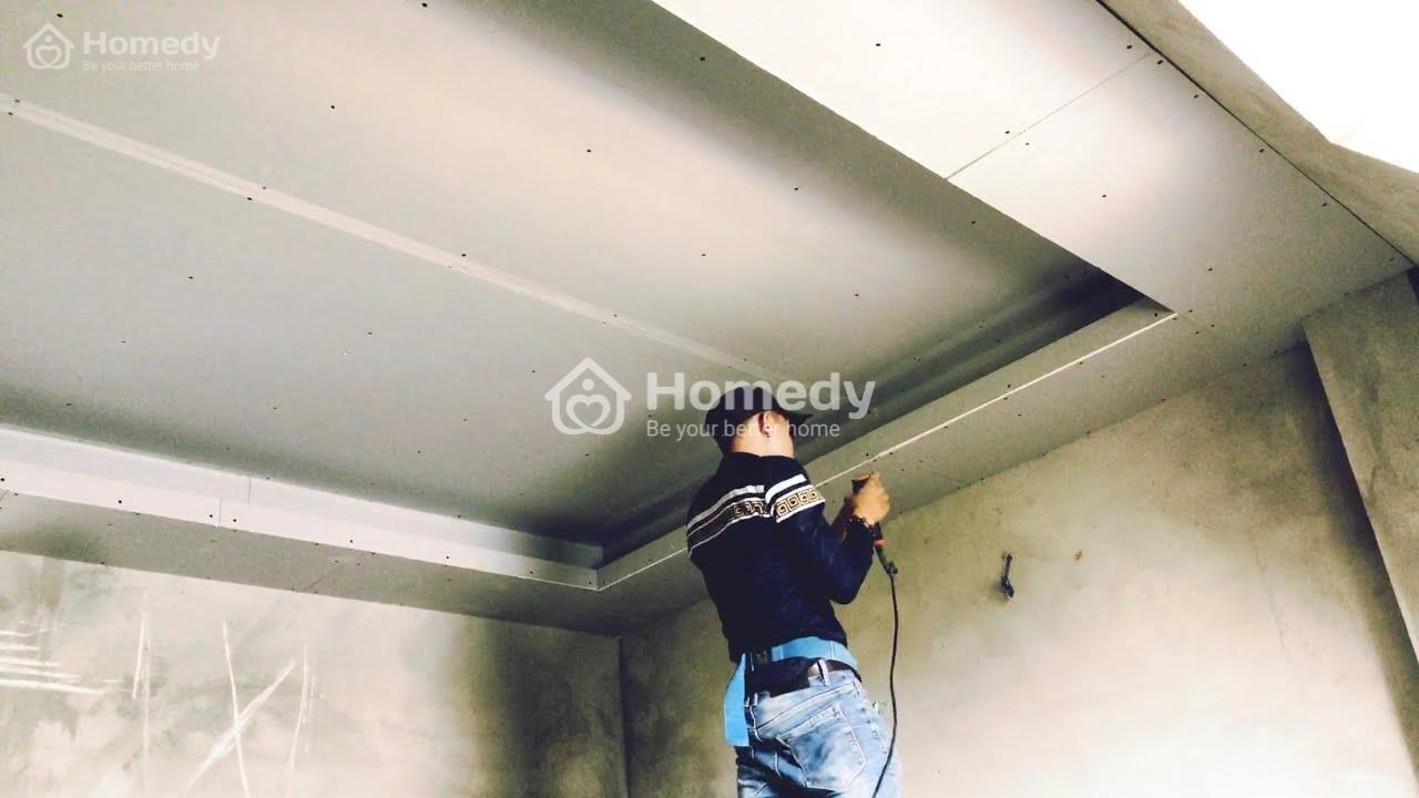 Thi công trần thạch cao phòng khách cần sự tỉ mỉ, kỹ thuật cao