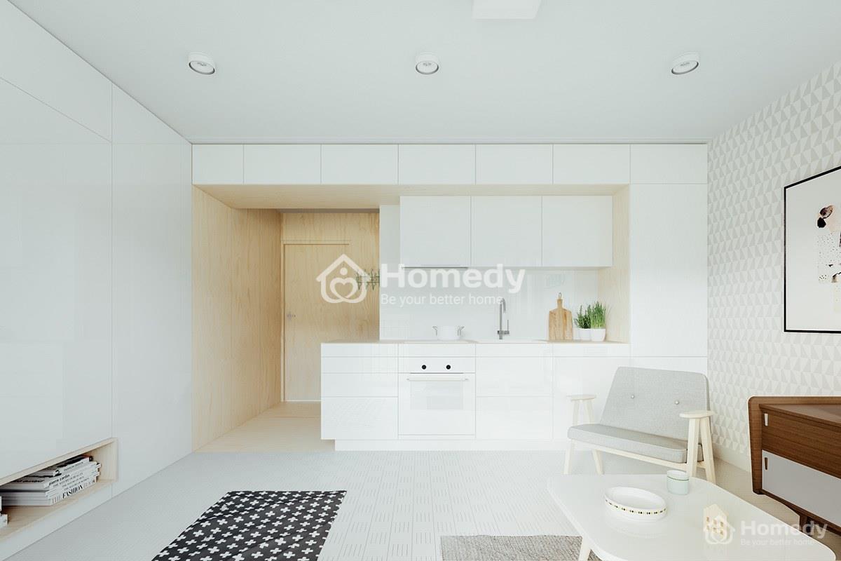 Mẫu thiết kế phòng bếp nhỏ phong cách tối giản