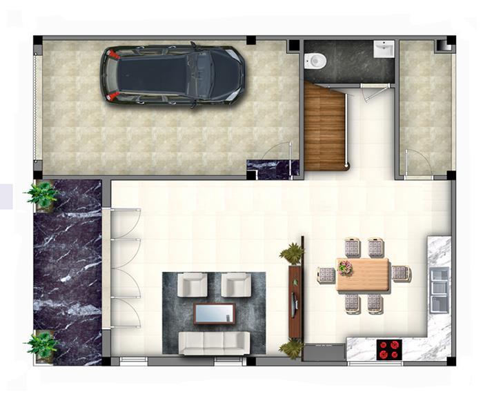Bản vẽ mẫu nhà 2 tầng 8x10m mái thái