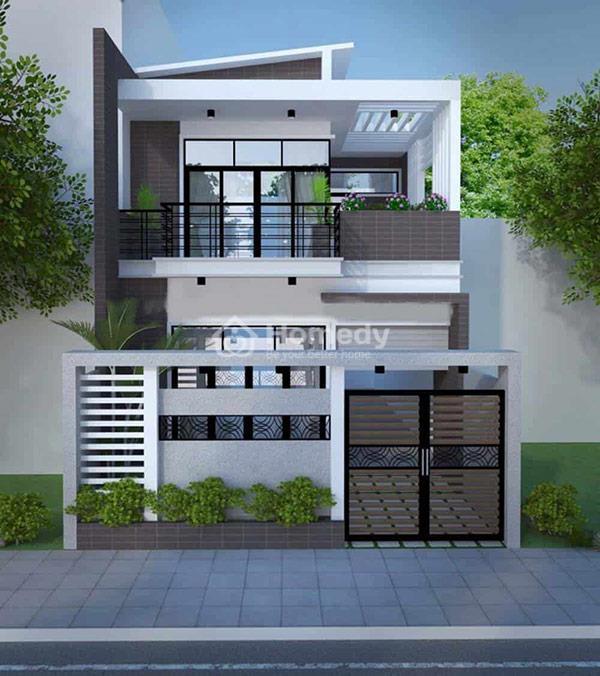 Mẫu nhà 2 tầng 8x10m mái lệch