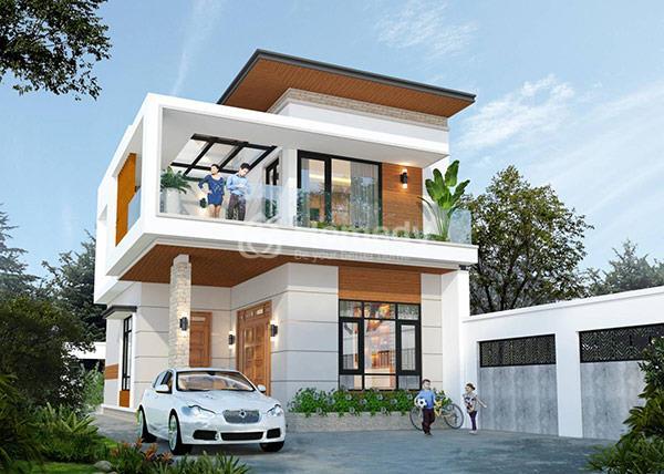 Mẫu nhà 2 tầng 8x10m mái bằng