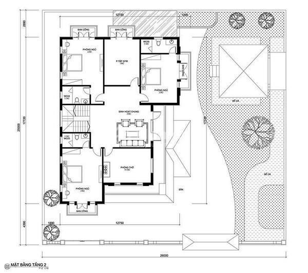 Mẫu nhà 2 tầng 8x10m mái bằng