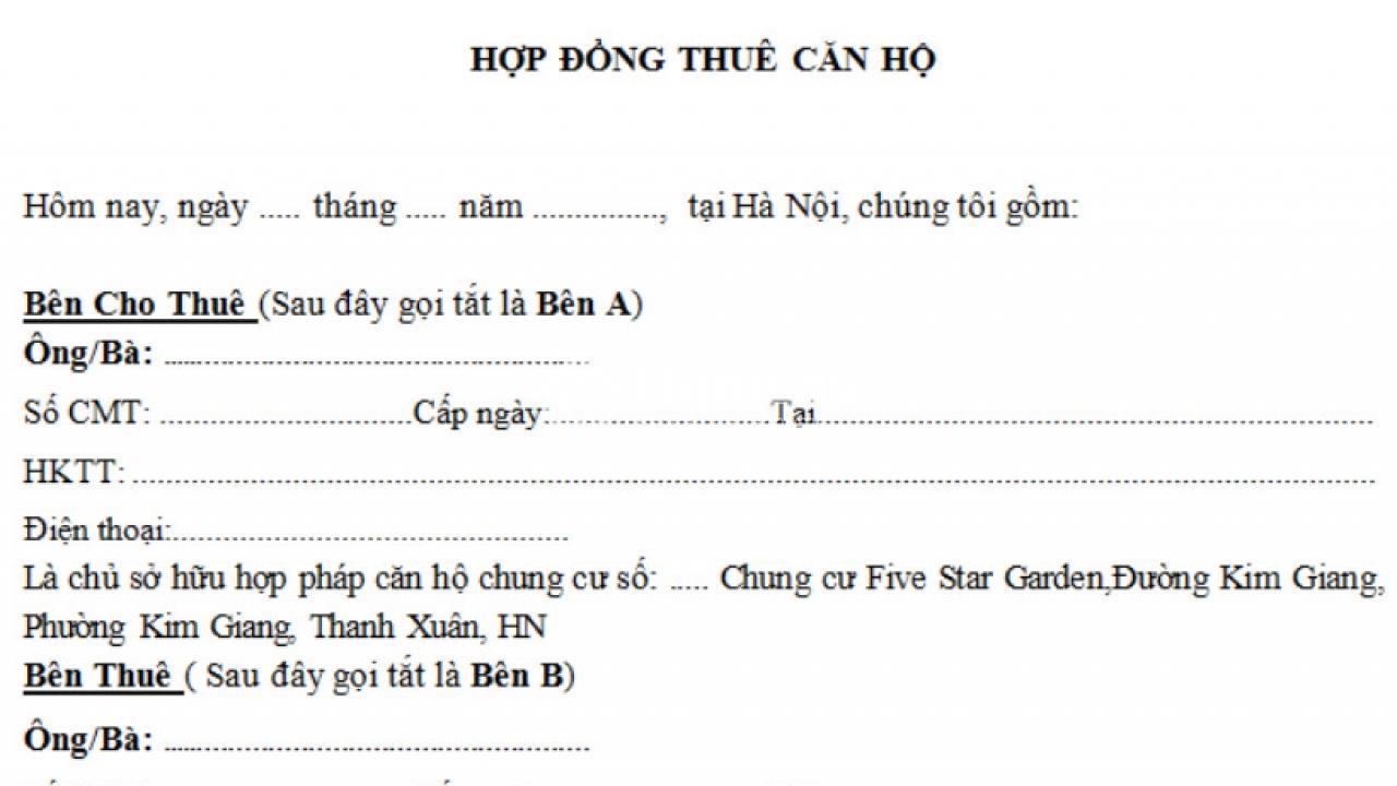 Mẫu hợp đồng thuê chung cư chuẩn, mới nhất 2021