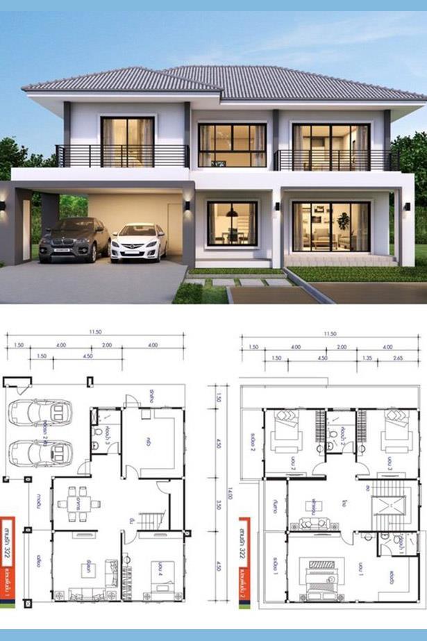Mẫu nhà 2 tầng mái nhật hiện đại số 7