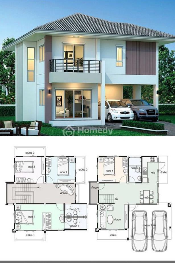 Mẫu nhà 2 tầng mái nhật hiện đại số 7