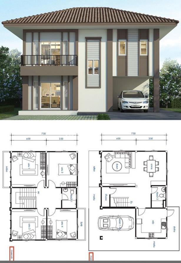 Mẫu nhà 2 tầng mái nhật hiện đại số 7