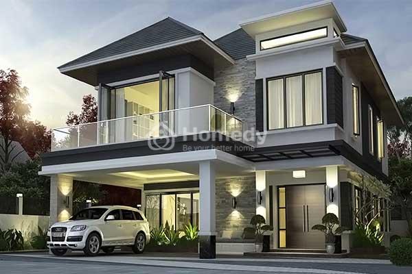 mẫu nhà vuông 2 tầng 80m2 đẹp