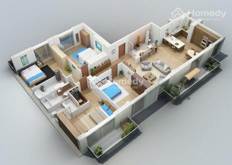Bản vẽ nội thất nhà chữ L 1 tầng 4 phòng ngủ đẹp