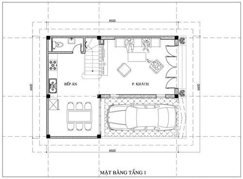 Mẫu nhà chữ L 2 tầng 60m2