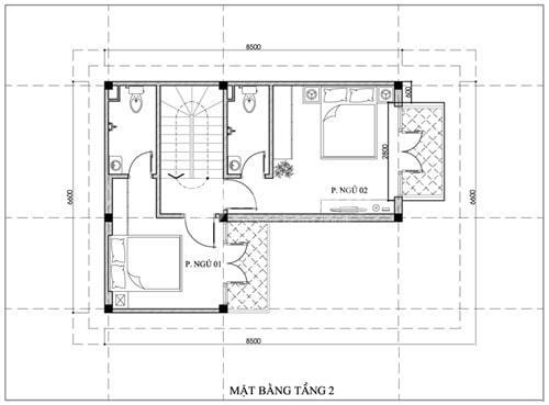 Mẫu nhà chữ L 2 tầng 60m2