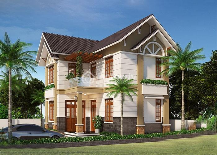 Mẫu nhà chữ L 2 tầng rộng 90m2