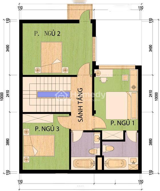 Bản vẽ nhà chữ L 2 tầng rộng 90m2 tầng 1