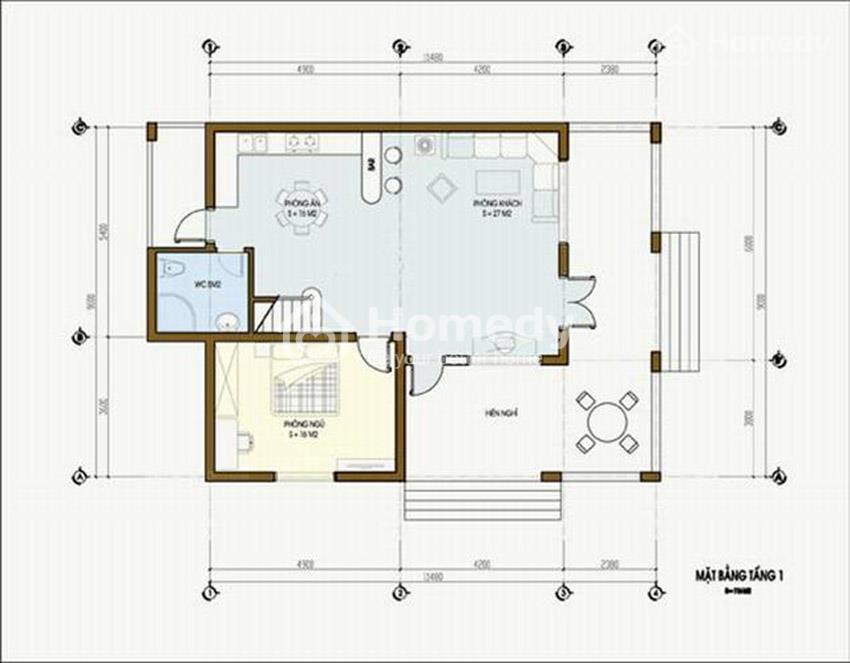 Mẫu nhà 2 tầng chữ L 100m2 600 triệu