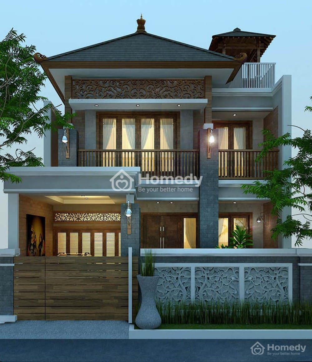 ​    ​Mẫu nhà chữ L 2 tầng 600 triệu phong cách cổ	