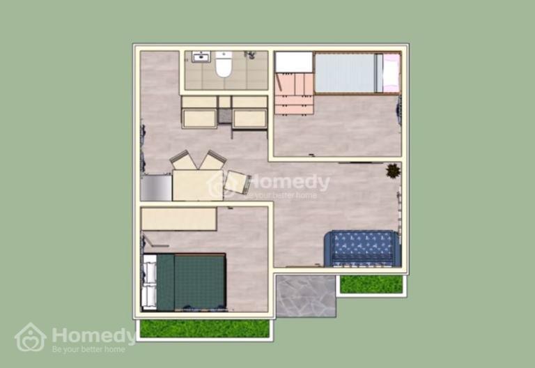 thiết kế nhà 1 tầng 2 phòng ngủ 80m2