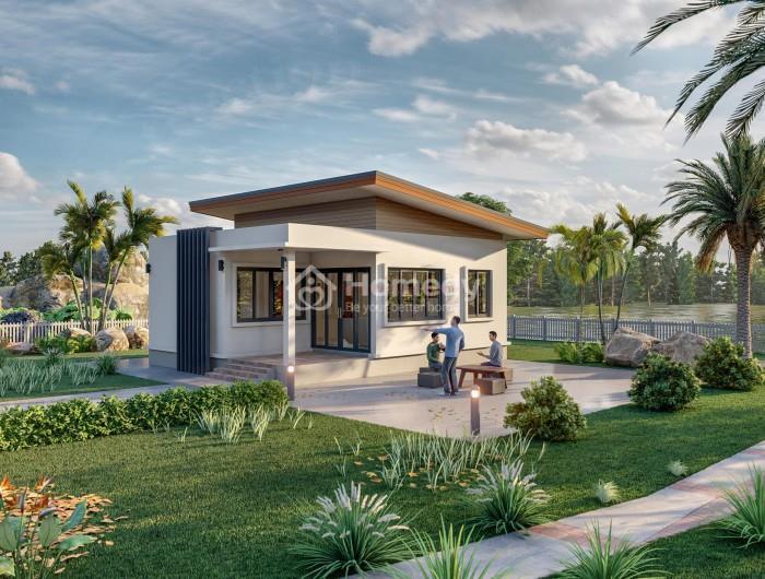 thiết kế nhà 1 tầng 2 phòng ngủ 80m2