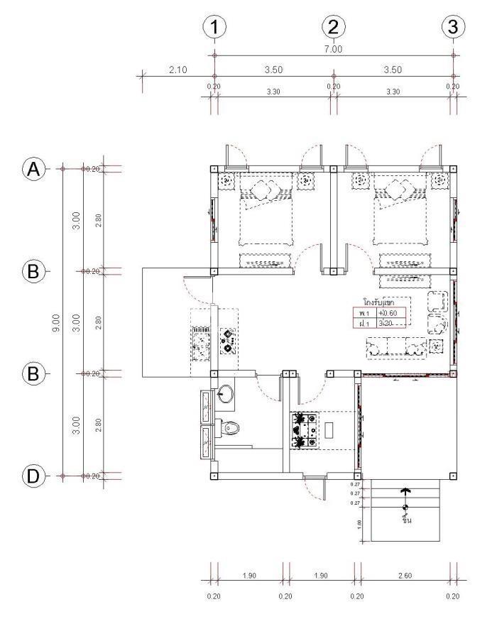 thiết kế nhà 1 tầng 2 phòng ngủ 80m2