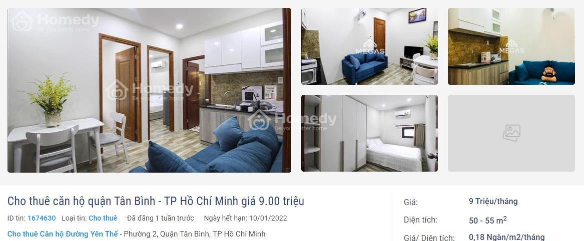 Cho thuê căn hộ quận Tân Bình giá 9 triệu