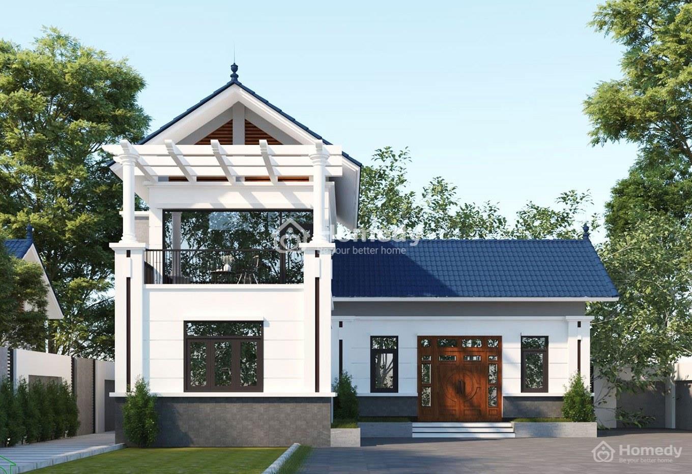 Thiết kế nhà chữ l 2 tầng 80m2 mái thái xanh độc lạ