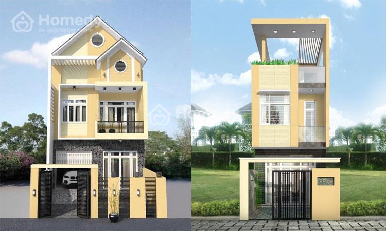 Phối màu vàng kem sơn mặt tiền nhà với be