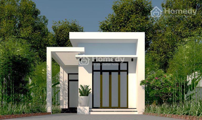 Mẫu nhà chữ l mái bằng rộng 66m2