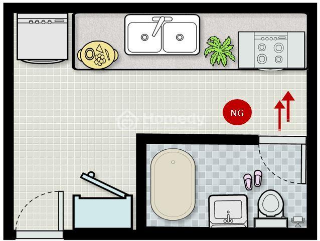 Thiết kế nhà bếp và nhà vệ sinh đối diện nhau