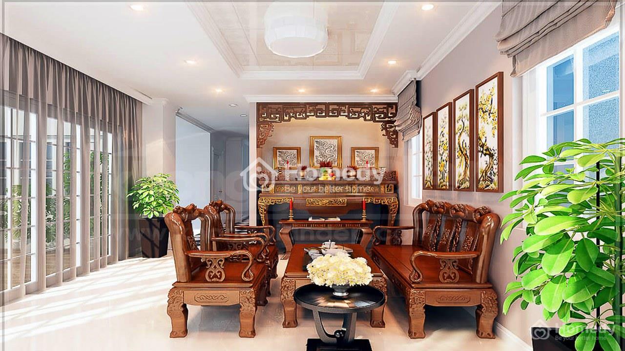 Cách bố trí bàn thờ ngay tại phòng khách của nhà ống