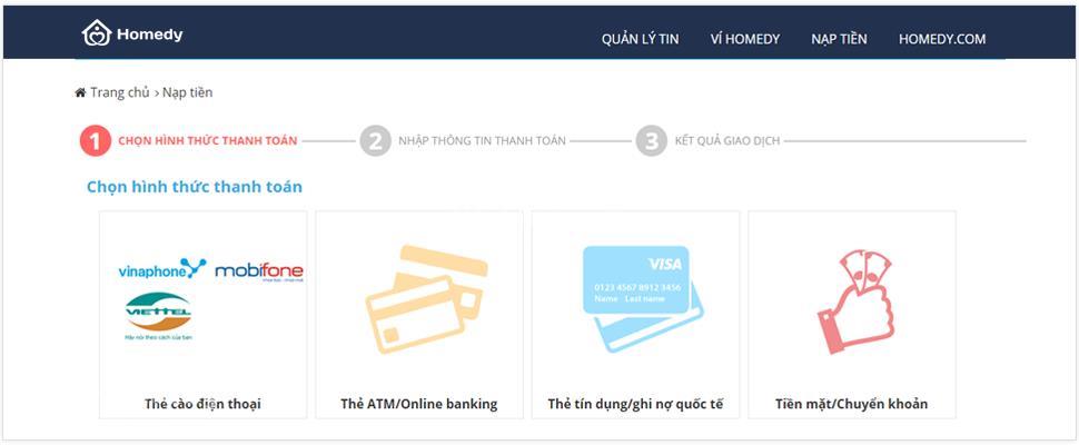 hướng dẫn nạp tiền bất động sản Homedy.com