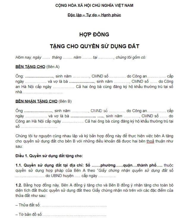 thủ tục cho tặng đất cho con