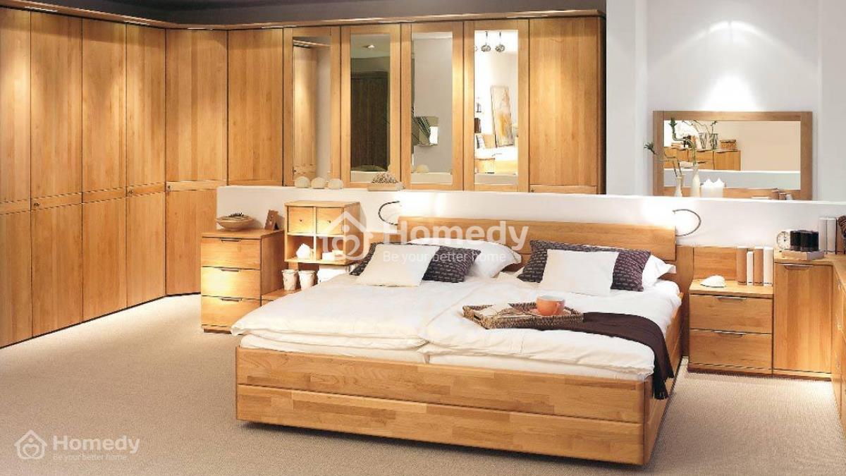 Trang trí phòng ngủ không có cửa sổ với gỗ ốp tường