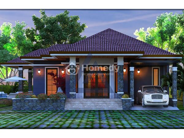 Thiết kế biệt thự trệt mái thái cổ điển 3 phòng ngủ 9x12m tại huyện Hàm  Thuận Nam Bình Thuận