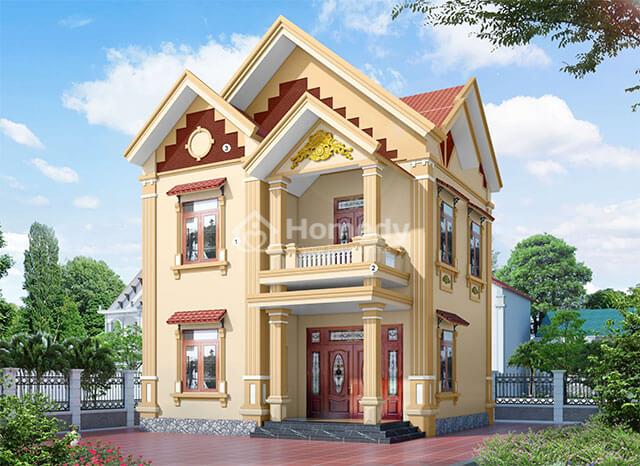 Phối màu vàng kem sơn mặt tiền nhà với nâu