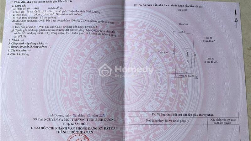 Bán đất An Sơn ,Thành phố Thuận An - Bình Dương 500m2 giá 4.60 Tỷ - Ảnh 1
