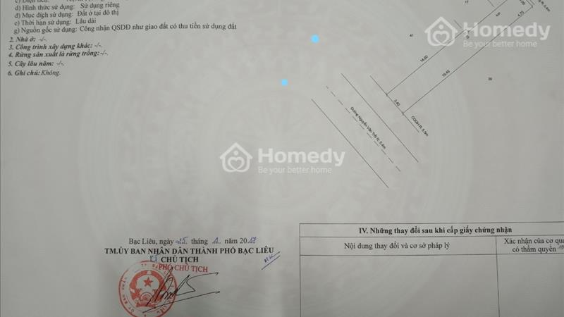 Đất đã sổ hồng ở đường Nguyễn Van Trỗi ,phường 2, Thành phố Bạc Liêu - Ảnh 1