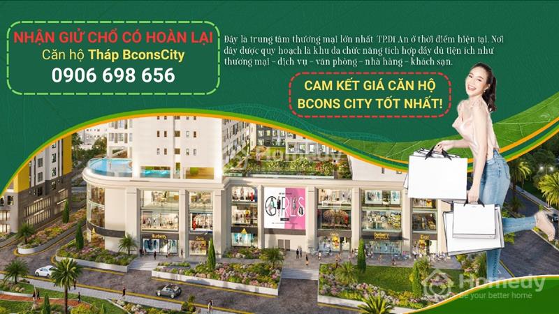 Nhận giữ chỗ có hoàn lại tháp BconsCity Cam kết thuê 10-14tr/th/2năm (1.48 tỷ1PN) (2.2tỷ2PN) đã VAT - Ảnh 1