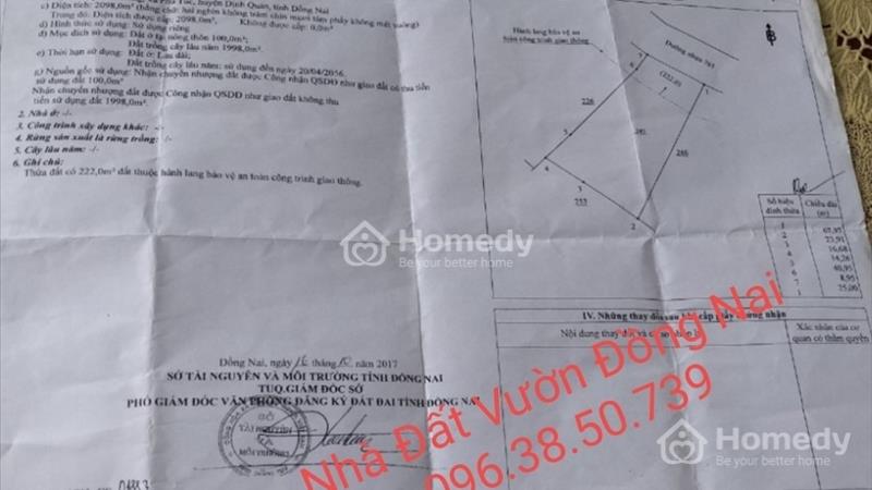 Bán 2.098m² (25mx68m) Đất ONT  Mặt Tiền Đường ĐT763. Định Quán - Đồng Nai .Giá chỉ 210tr/m - Ảnh 2
