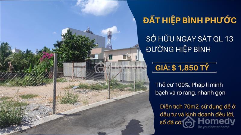 🚩 Ưu đãi cuối cùng - Đất nền Hiệp Bình Phước sát QL13, lên tới 70m2 đang chờ chủ nhân mới - Ảnh 1